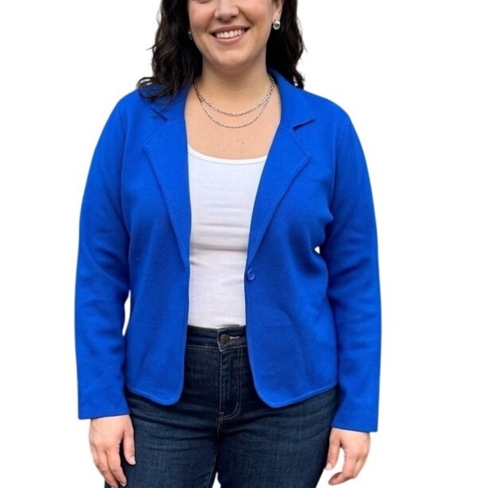 Grace Karin Royal Blue Knit Blazer Cardigan Sweater Womens Large Single Button